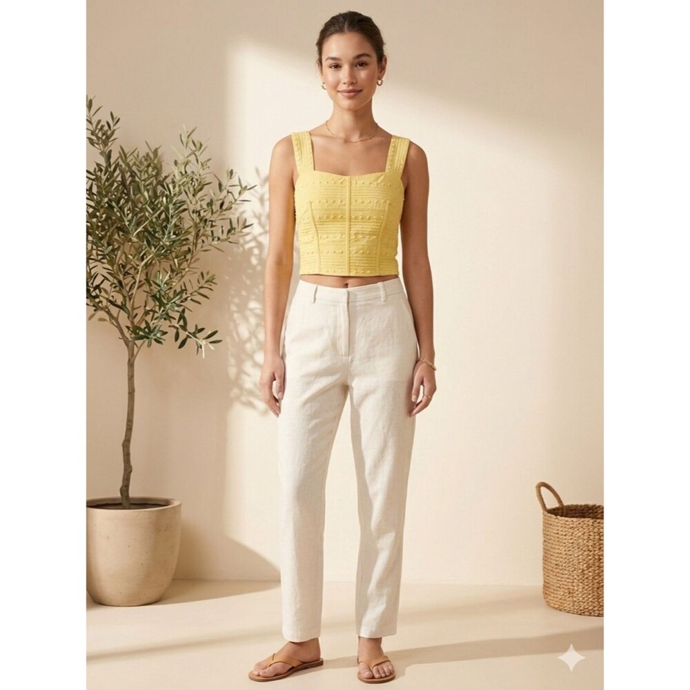 Avec Les Filles Yellow Textured Cropped Tank